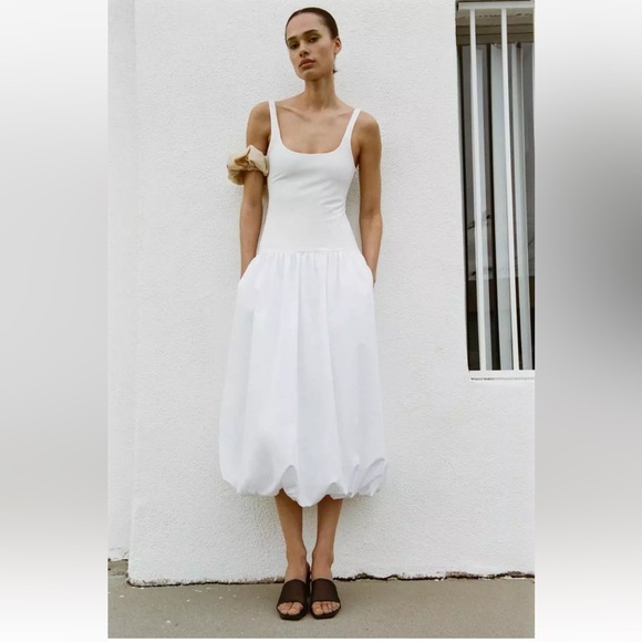 Zara Dresses & Skirts - Zara balloon drop waist mixed media white dress